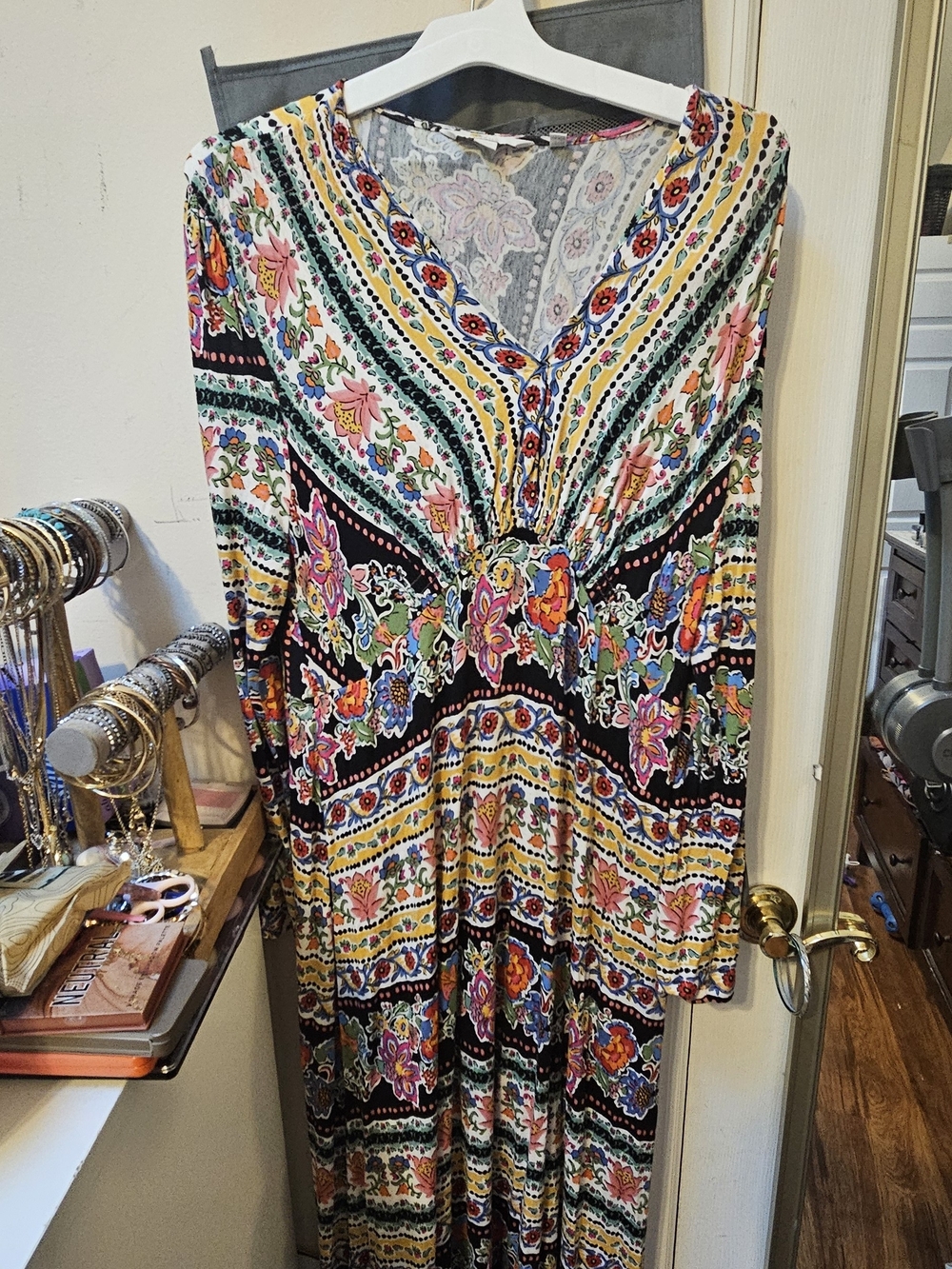 Boden Multicolor Floral & Stripe V-Neck Maxi Dress